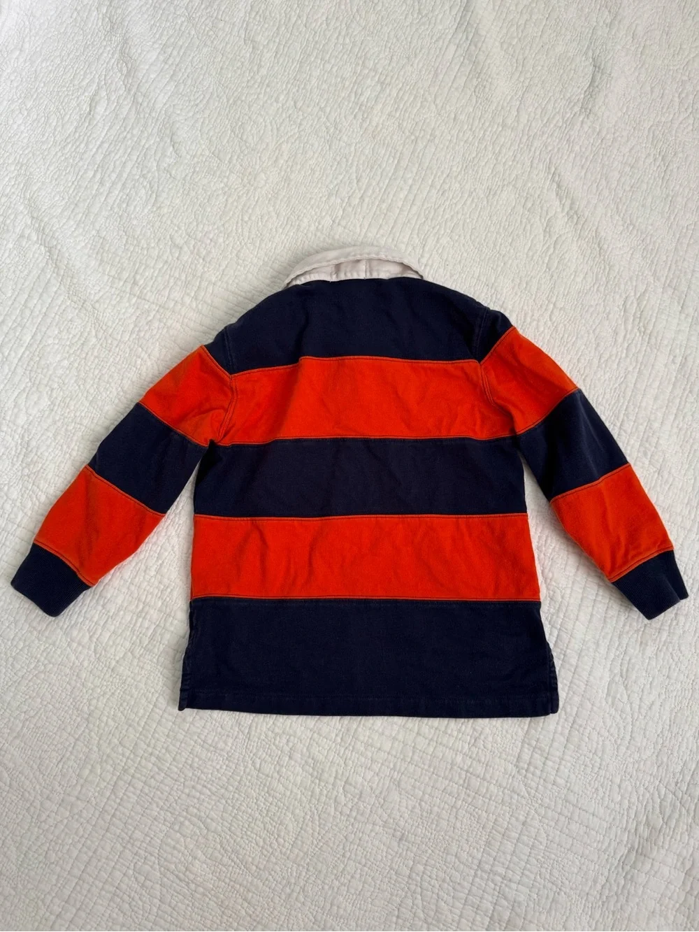 Ralph Lauren Polo Boys Rugby Shirt - Orange & Navy Stripes, Small